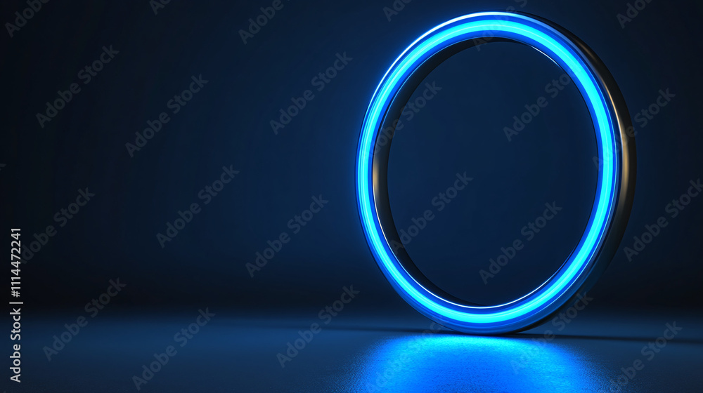 A glowing blue ring stands against a dark background, creating a striking visual contrast and a modern aesthetic.