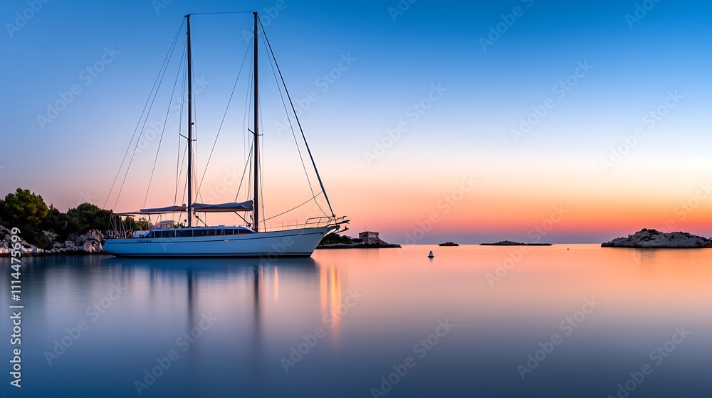Sailboat at Sunset Peaceful Coastal Scene Sailboat at Sunset Peaceful Coastal Scene