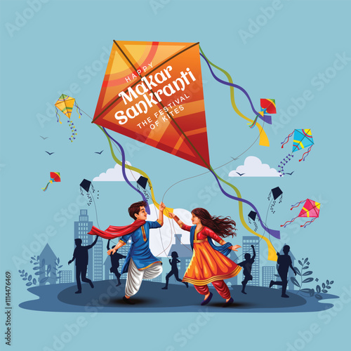 Happy Makar Sankranti wallpaper with colorful kite string for festival of India. abstract vector illustration design