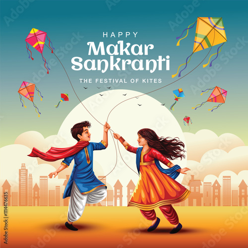 Happy Makar Sankranti wallpaper with colorful kite string for festival of India. abstract vector illustration design