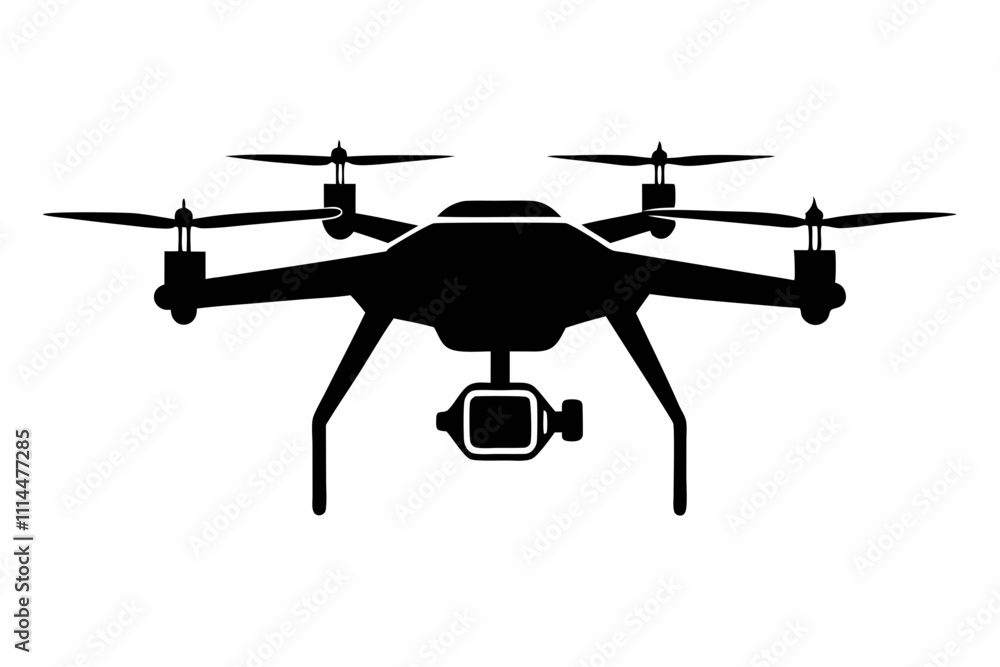Drone silhouette black vector illustration and white background Drone silhouette black vector illustration and white background