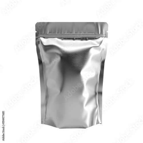 Isolated stand-up silver pouch mockup on transparent background photo