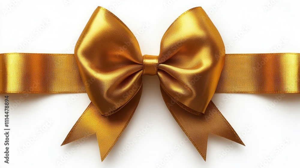 Elegant Golden Bow on Satin Ribbon for Gift Decoration Elegant Golden Bow on Satin Ribbon for Gift Decoration