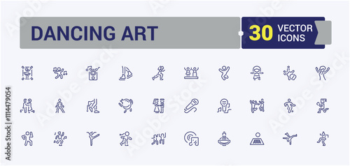 Dancing Art line icon collections. Featuring person, dancer, entertainment, flamenco, pose, art, happy, woman. Editable vector stroke.