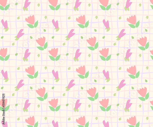 valentines day seamless pattern with flowers in pastel colors