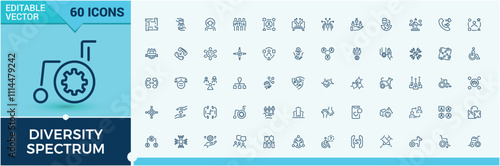 Diversity Spectrum icon set. Related to organizati, digital, support, scene, 3d illustration, afro and more. Thin UI icon design. Editable vector stroke. photo