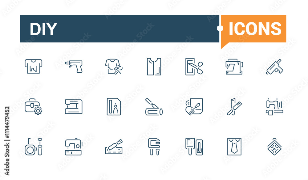 Diy icons. Contains related to craft, screwdriver, saw, gun, construction, repair and more. Thin UI icon design. Vector icons editable stroke. Diy icons. Contains related to craft, screwdriver, saw, gun, construction, repair and more. Thin UI icon design. Vector icons editable stroke.