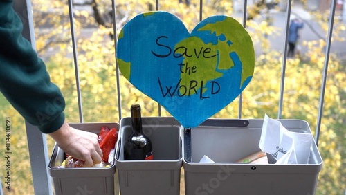 basket for the separate collection of plastic at home - waste from plastic food containers  thrown into the trash - Save the Planet concept - go green recycle and separate household waste