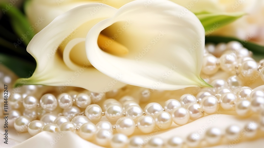 Fototapeta premium Calla Lily and Pearl Necklace Elegant Beauty