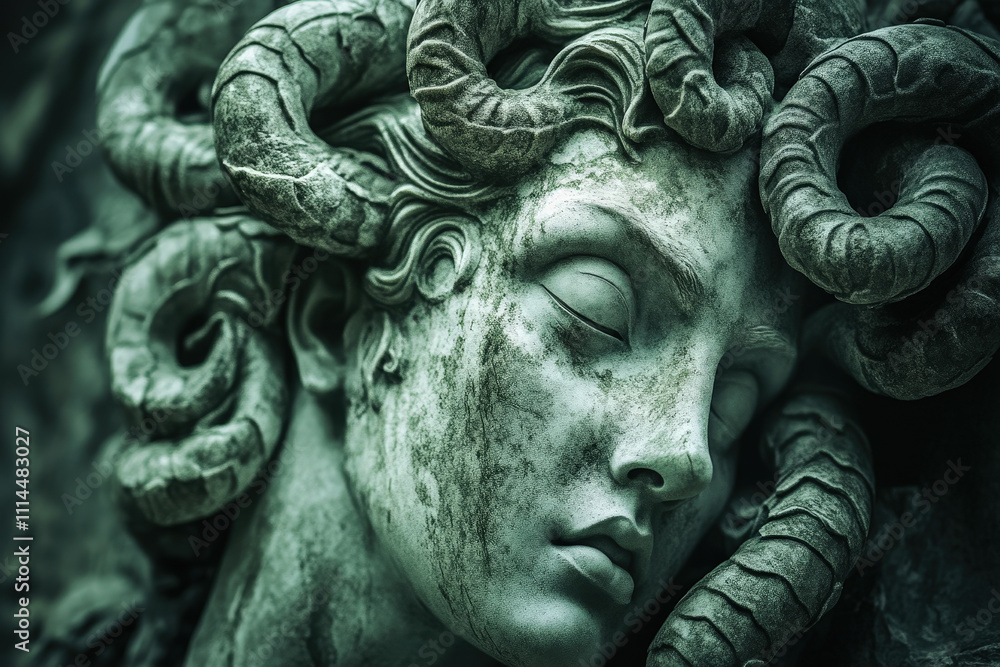 Obraz premium Medusa Stone Sculpture Close-Up