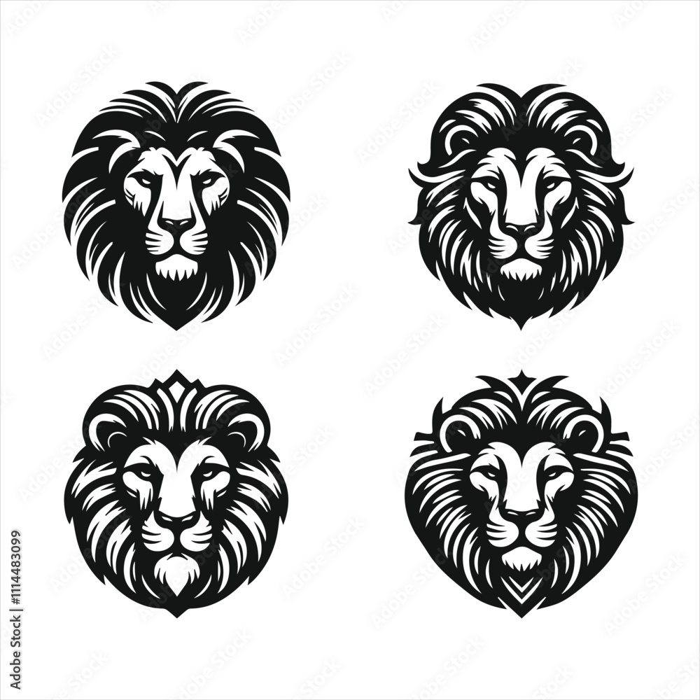 Fototapeta premium set of lion head silhouettes icon 