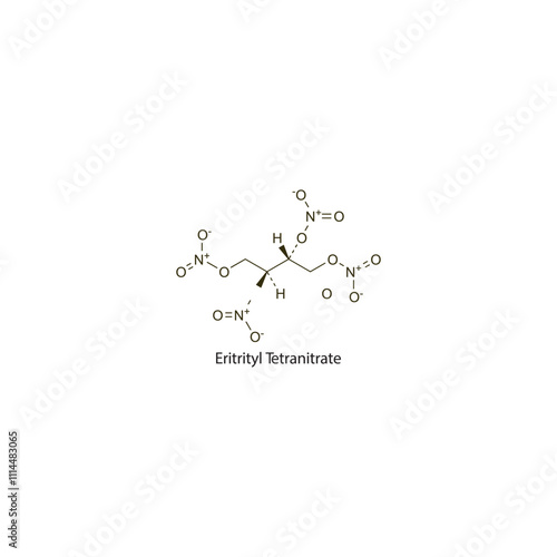 Eritrityl Tetranitrate flat skeletal molecular structure nitrate drug used in angina pectoris treatment. Vector illustration scientific diagram.