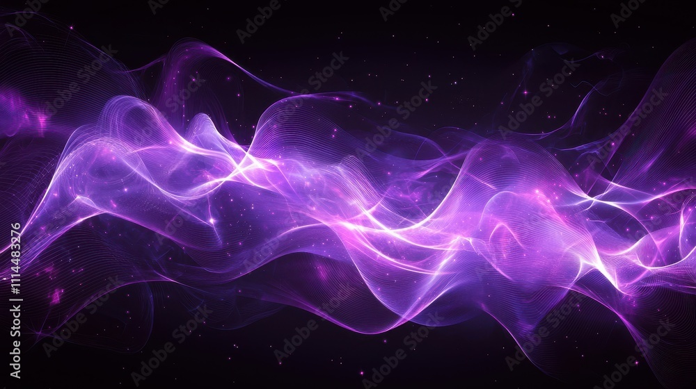 Obraz premium Vibrant Neon Abstract Design with Smooth Flowing Waves in Purple and Black Background