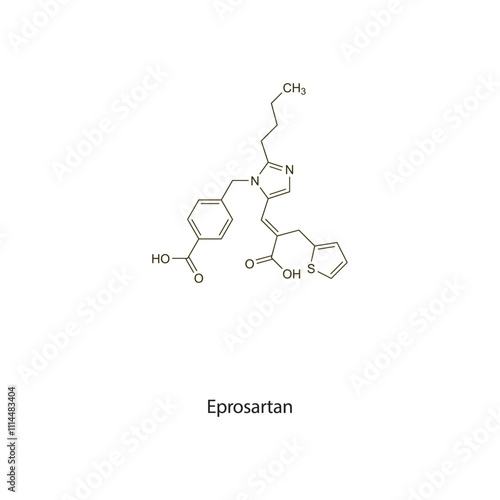 Eprosartan flat skeletal molecular structure ARB drug used in hypertension treatment. Vector illustration scientific diagram.