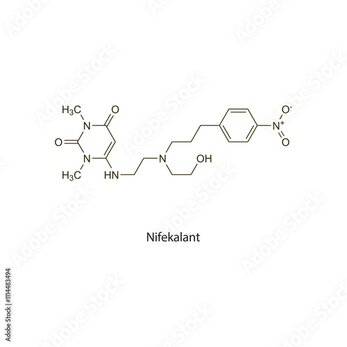 Nifekalant flat skeletal molecular structure Class III antiarrhythmic drug used in arrhythmia treatment. Vector illustration scientific diagram.