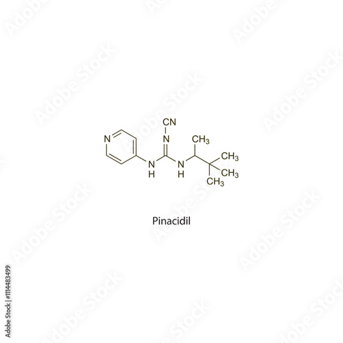 Pinacidil flat skeletal molecular structure vasodilator drug used in hypertension treatment. Vector illustration scientific diagram.