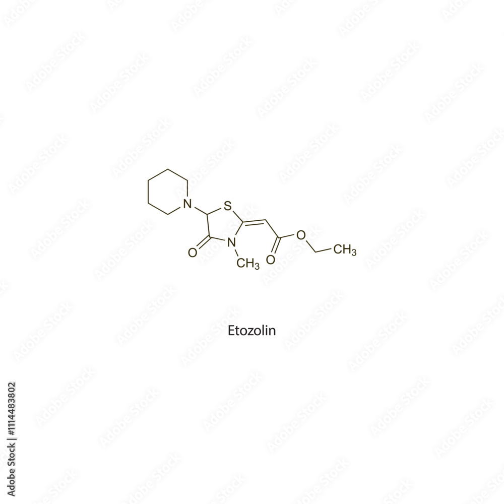 Etozolin flat skeletal molecular structure Loop diuretic drug used in hypertension treatment. Vector illustration scientific diagram. Etozolin flat skeletal molecular structure Loop diuretic drug used in hypertension treatment. Vector illustration scientific diagram.