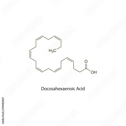 Docosahexaenoic Acid flat skeletal molecular structure antihyperlipidemic drug used in hypertriglyceridaemia treatment. Vector illustration scientific diagram.