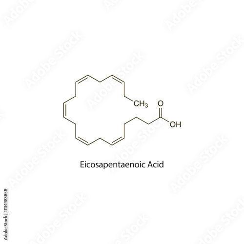 Eicosapentaenoic Acid flat skeletal molecular structure antihyperlipidemic drug used in hypertriglyceridaemia treatment. Vector illustration scientific diagram.