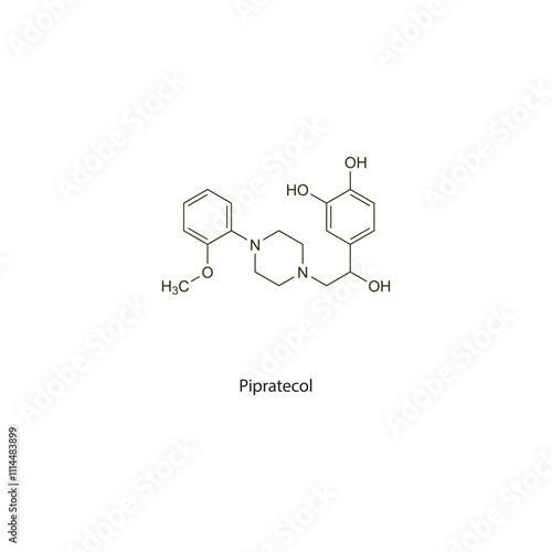 Pipratecol flat skeletal molecular structure vasodilator drug used in hypertension treatment. Vector illustration scientific diagram.