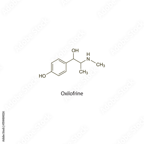 Oxilofrine flat skeletal molecular structure sympathomimetic drug used in hypotension treatment. Vector illustration scientific diagram.