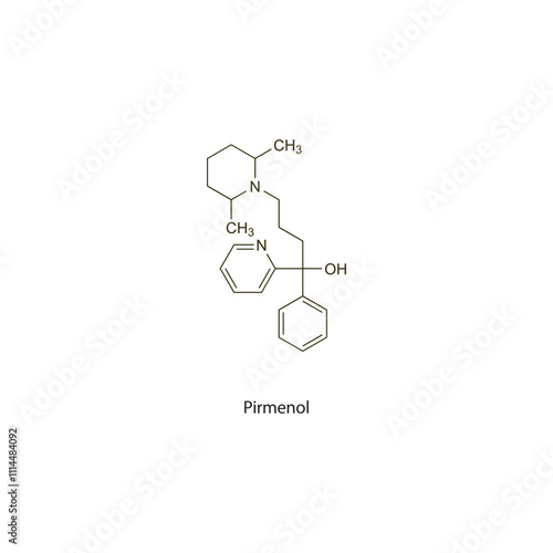 Pirmenol flat skeletal molecular structure antihyperlipidemic drug used in hyperlipidemia treatment. Vector illustration scientific diagram.