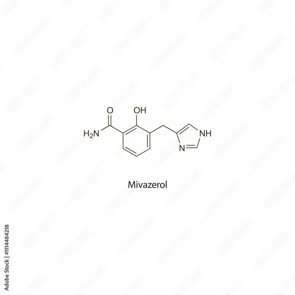 Mivazerol flat skeletal molecular structure Alpha-2 Agonist drug used in myocardial ischaemia treatment. Vector illustration scientific diagram. Mivazerol flat skeletal molecular structure Alpha-2 Agonist drug used in myocardial ischaemia treatment. Vector illustration scientific diagram.