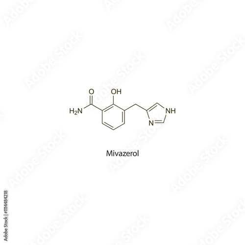 Mivazerol flat skeletal molecular structure Alpha-2 Agonist drug used in myocardial ischaemia treatment. Vector illustration scientific diagram.
