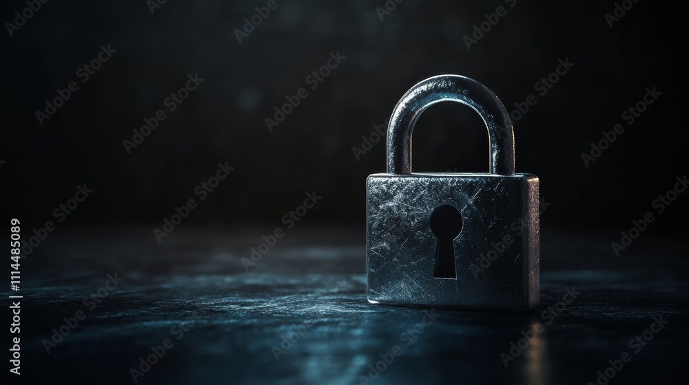 Fototapeta premium closed padlock on dark blue background