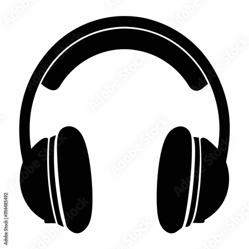 Headphones silhouette black vector illustration and white background