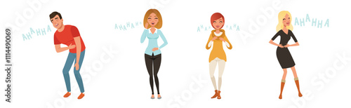People Character Laughing Out Loud in Standing Pose Vector Set