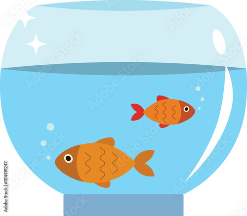 Vector illustration of an aquarium. Cartoon scenes of an aquarium, blue water, sand, beautiful, colorful different types of fish, algae, coral, stones, bubbles. Fish swim in the aquarium.