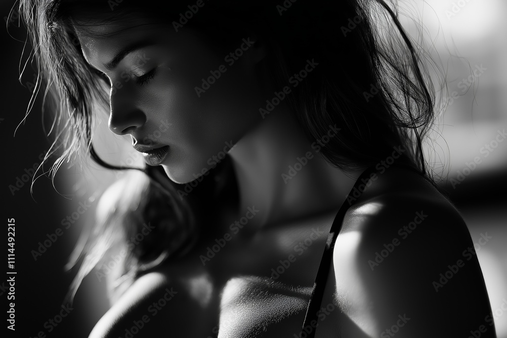 A beautifully lit profile of a woman evokes introspection and artistry with a serene, elegant demeanor. A beautifully lit profile of a woman evokes introspection and artistry with a serene, elegant demeanor.