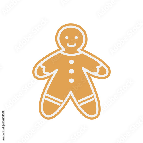 Christmas gingerbread man illustration. Traditional xmas cookies, biscuits. Homemade sweets for winter festive holidays. Children's treat. Vector drawing isolated on white.