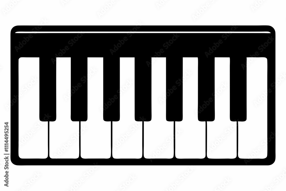 Piano Keyboard silhouette black vector illustration and white background Piano Keyboard silhouette black vector illustration and white background