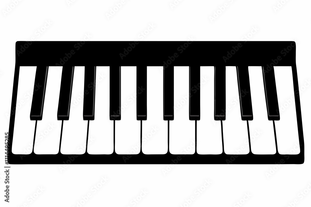 Fototapeta premium Piano Keyboard silhouette black vector illustration and white background