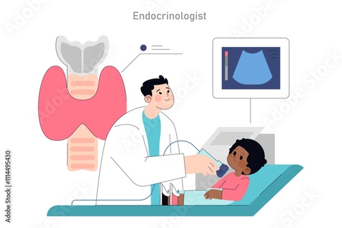 Pediatric Medical Appointment. Flat Vector Illustration