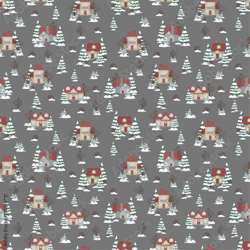 Christmas pattern with winter houses