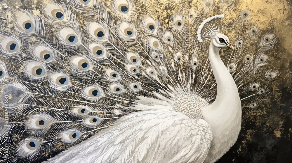 Fototapeta premium Majestic White Peacock in Gold and Black