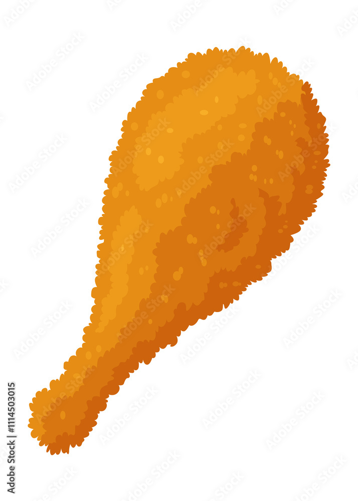 Fried chicken. Crispy fried chicken drumstick isolated on white background. Beautiful delicious in cartoon style. Fresh fast food fry meat