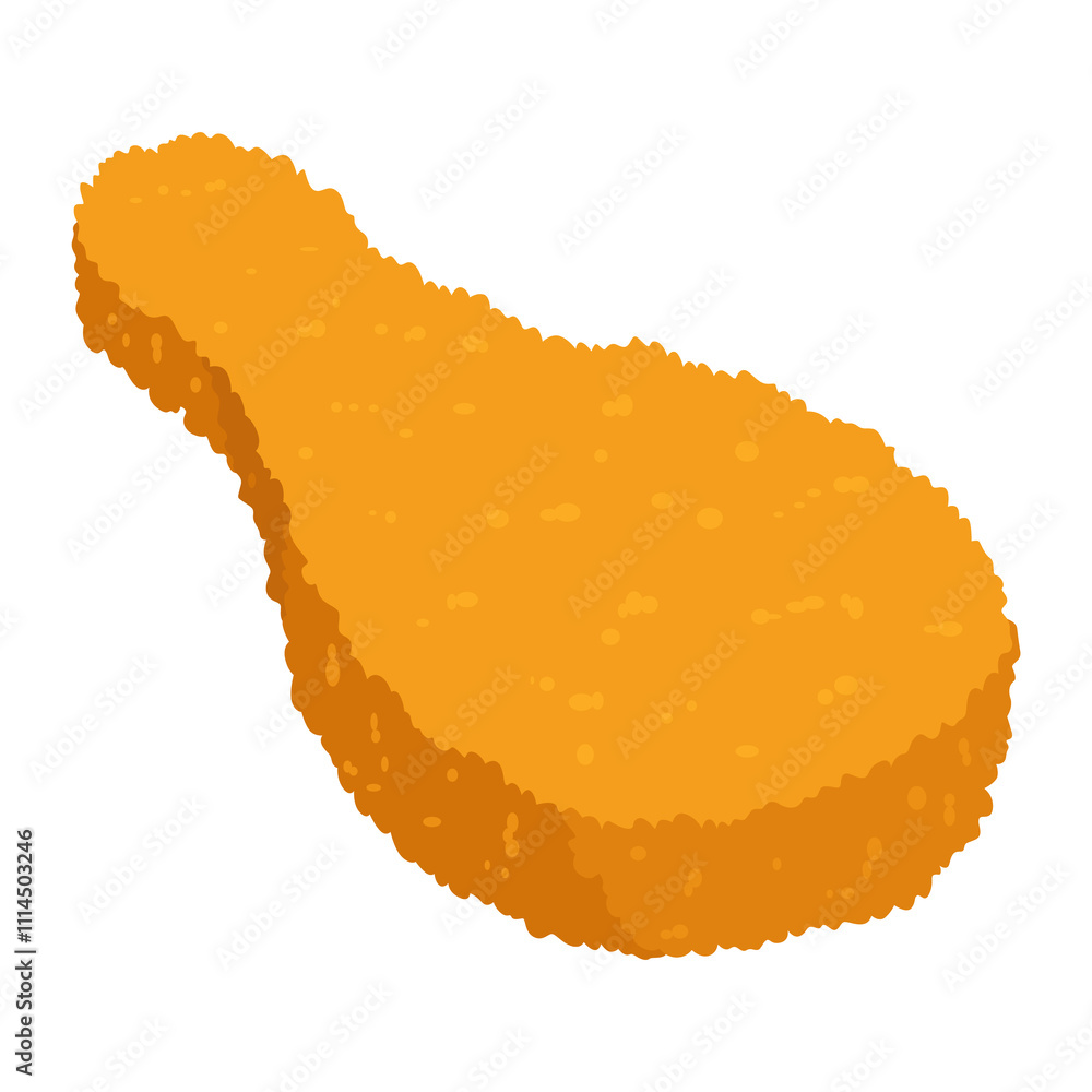 Fried chicken. Crispy fried chicken drumstick isolated on white background. Beautiful delicious in cartoon style. Fresh fast food fry meat