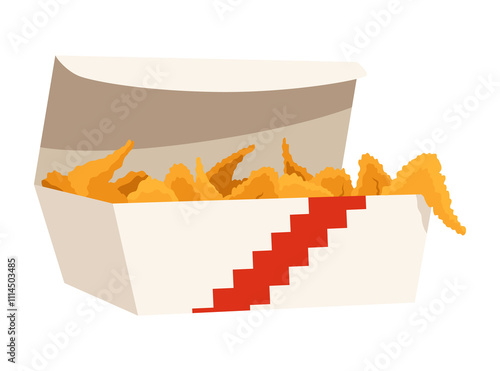 Obraz na płótnie Fried chicken. Crispy fried chicken drumsticks in box isolated on white background. Beautiful delicious in cartoon style. Fresh fast food fry meat w salonie
