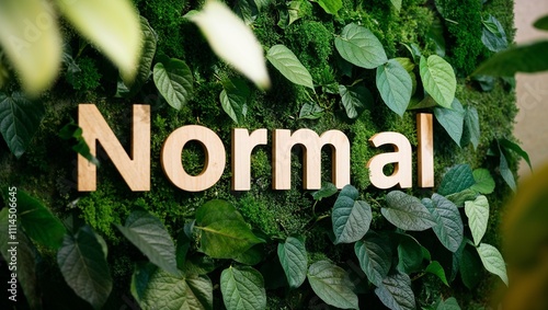 The 'Normal' sign surrounded by vibrant green foliage. photo