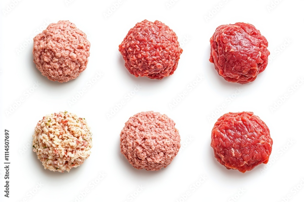 Set of minced beef meat isolated in white background Set of minced beef meat isolated in white background