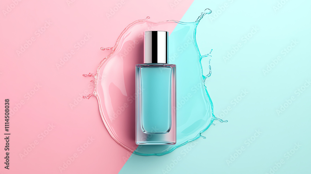 Modern Cosmetic Serum Bottle Mockup on Pastel Background Modern Cosmetic Serum Bottle Mockup on Pastel Background