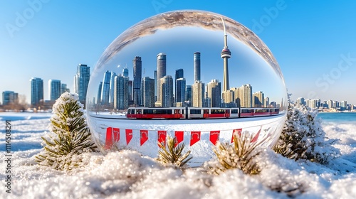 Toronto Skyline Winter Scene Viewed Through Crystal Ball