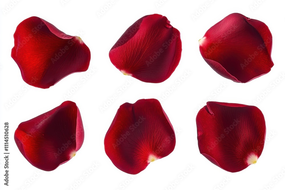 Fototapeta premium Set of red rose petals isolated in white background