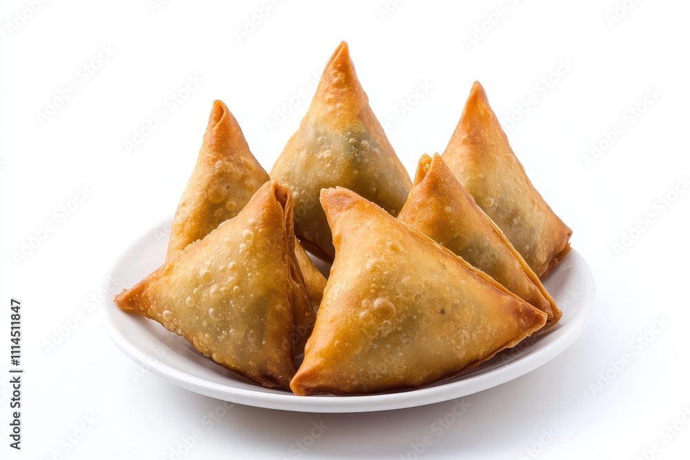 Set of samosa on plate isolated in white background Set of samosa on plate isolated in white background
