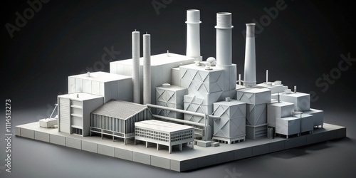 Monochromatic Industrial Complex Isometric 3D Render