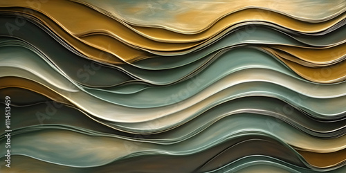 Abstract Wavy Lines: A mesmerizing abstract pattern with soft, flowing lines in shades of gray, blue, brown, and gold. The wavy design creates a sense of movement and depth.